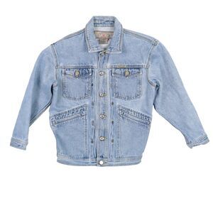 Vtg Urgent Gear Denim Jean Jacket Women's M 90s Sports Wear Cropped Light Wash